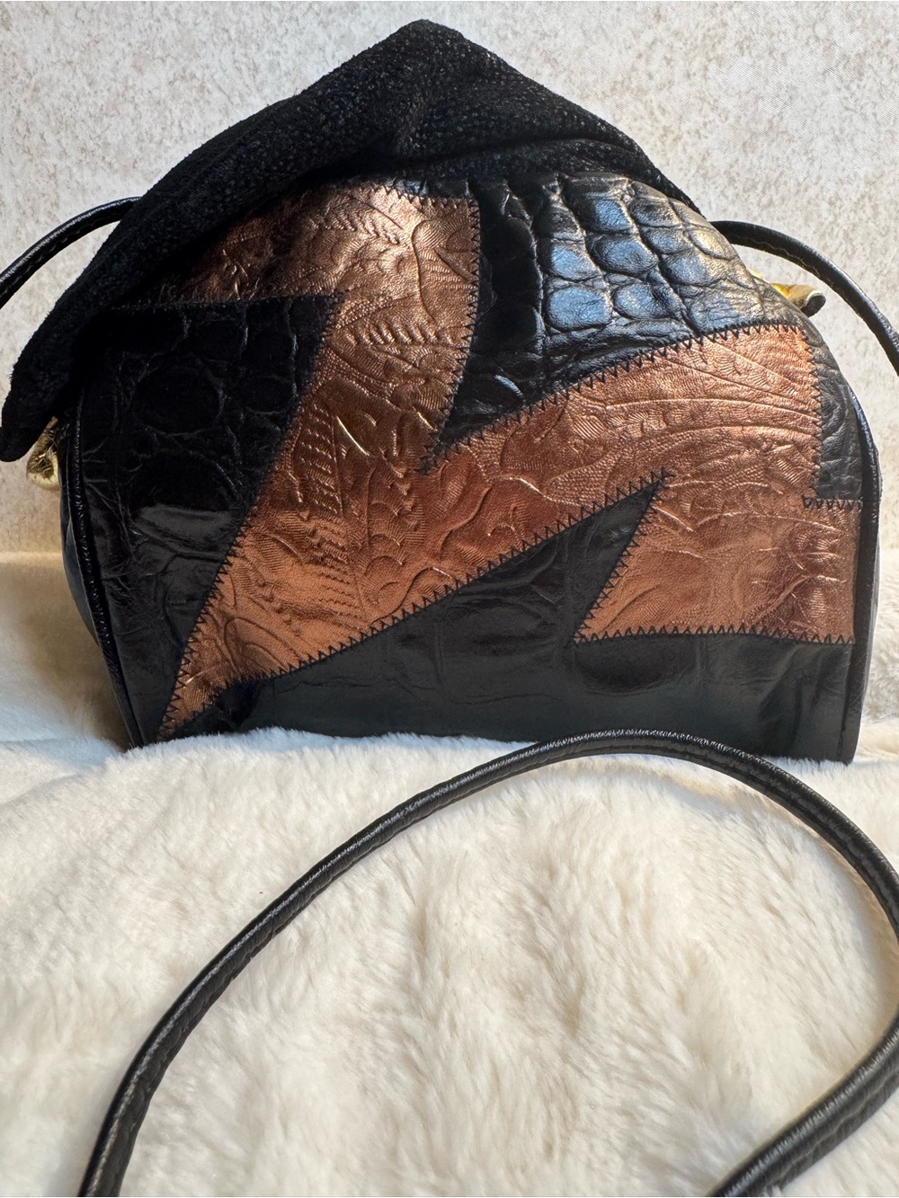 TaLee Genuine Leather Patchwork Bag in Black and Metallic Accents - Picture 3 of 12